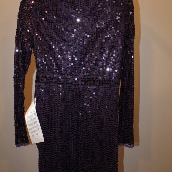 NEW MAC DUGGAL SEQUINED HIGH NECK LONG SLEEVED DRAPE GOWN PURPLE SZ 8 10824 - Picture 7 of 10